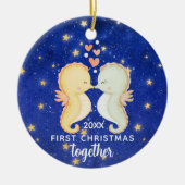 Eerste kerst samen aangepaste zeepaardpaar keramisch ornament (Voorkant)