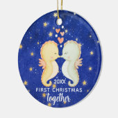 Eerste kerst samen aangepaste zeepaardpaar keramisch ornament (Links)