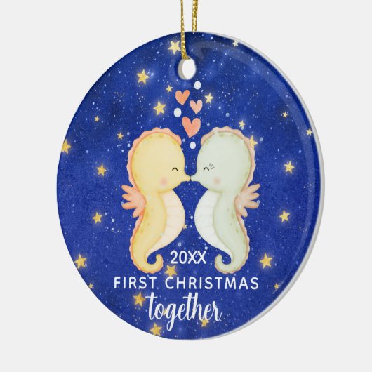 Eerste kerst samen aangepaste zeepaardpaar keramisch ornament (Links)