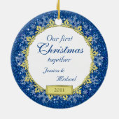 Eerste kerst samen Blauwe Sneeuwvlok Foto Keramisch Ornament (Achterkant)