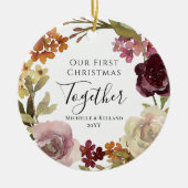 Eerste kerst samen bloemen keramisch ornament (Voorkant)