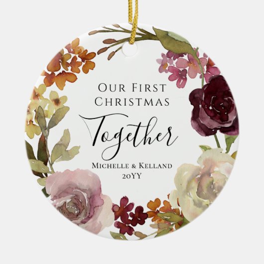 Eerste kerst samen bloemen keramisch ornament (Voorkant)