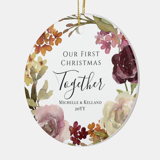 Eerste kerst samen bloemen keramisch ornament (Links)