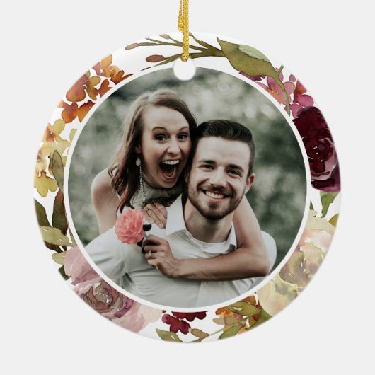 Eerste kerst samen bloemen keramisch ornament (Achterkant)