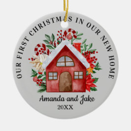 Eerste kerst samen bloemen keramisch ornament