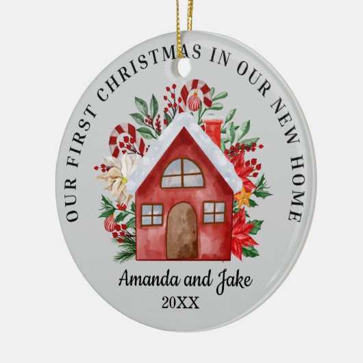 Eerste kerst samen bloemen keramisch ornament (Links)