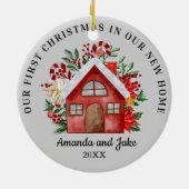 Eerste kerst samen bloemen keramisch ornament (Achterkant)