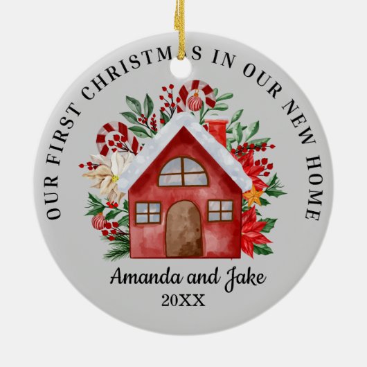 Eerste kerst samen bloemen keramisch ornament (Achterkant)