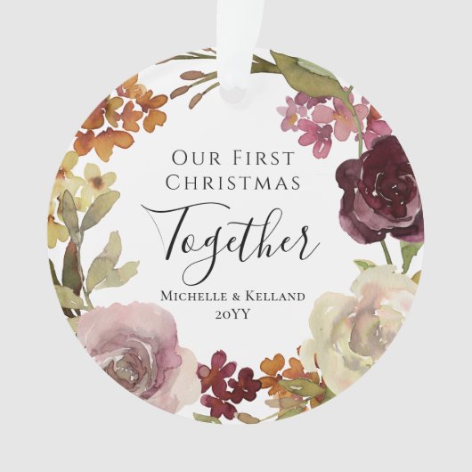 Eerste kerst samen bloemen ornament (voorkant)