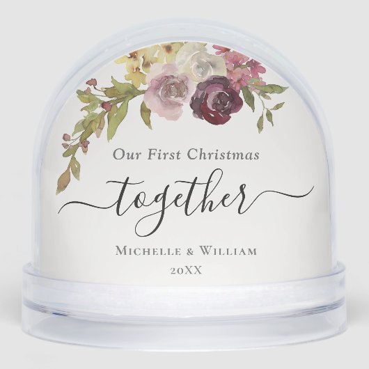 Eerste kerst samen bloemenmonogram foto sneeuwbol (Voorkant)
