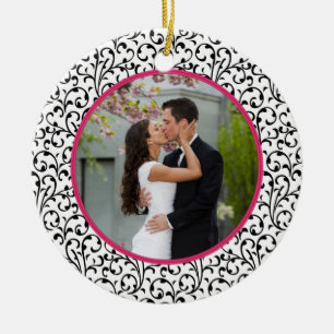Eerste kerst samen Chic Floral Foto Keramisch Ornament