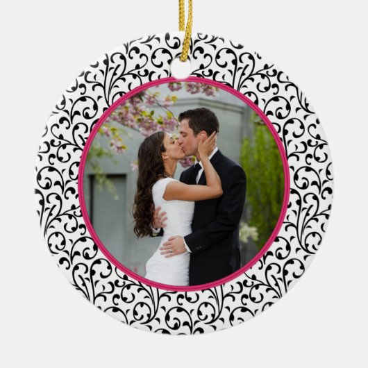 Eerste kerst samen Chic Floral Foto Keramisch Ornament (Voorkant)