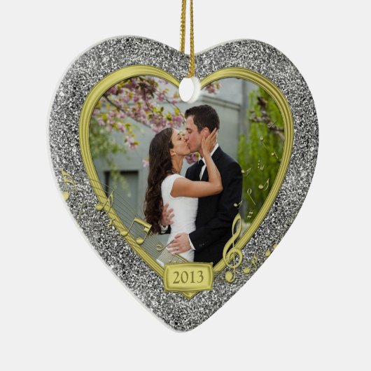 Eerste kerst samen Foto Hart Xmas Keramisch Ornament (Rechts)