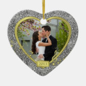 Eerste kerst samen Foto Hart Xmas Keramisch Ornament (Voorkant)