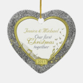 Eerste kerst samen Foto Hart Xmas Keramisch Ornament (Achterkant)