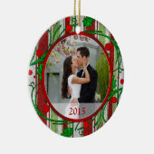 Eerste kerst samen foto Snoep strepen Keramisch Ornament (Rechts)