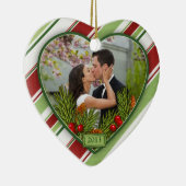 Eerste kerst samen foto Snoep strepen Keramisch Ornament (Rechts)