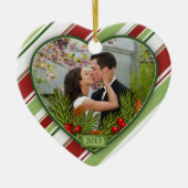 Eerste kerst samen foto Snoep strepen Keramisch Ornament (Voorkant)