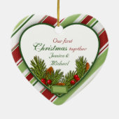 Eerste kerst samen foto Snoep strepen Keramisch Ornament (Achterkant)