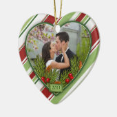 Eerste kerst samen foto Snoep strepen Keramisch Ornament (Links)