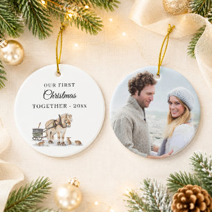 Eerste kerst samen foto winter paard keramisch ornament