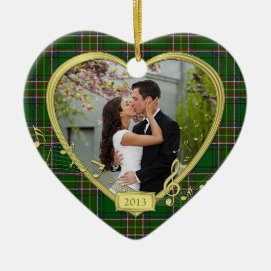 Eerste kerst samen Ierse Tartan Photo Xmas Keramisch Ornament (Voorkant)