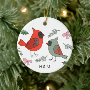 Eerste kerst samen kardinaal paar op maat keramisch ornament