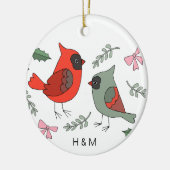 Eerste kerst samen kardinaal paar op maat keramisch ornament (Links)