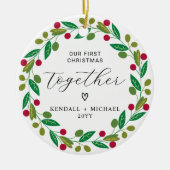 Eerste kerst samen kerstbal aandenken voor stel keramisch ornament (Voorkant)
