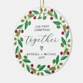 Eerste kerst samen kerstbal aandenken voor stel keramisch ornament (Links)