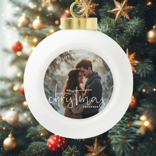 Eerste kerst samen Koppel Naam Foto Keramische Bal Ornament
