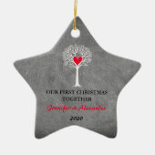 Eerste kerst samen liefde boom krijtbord keramisch ornament (Voorkant)