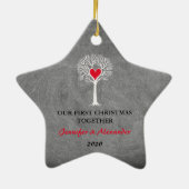 Eerste kerst samen liefde boom krijtbord keramisch ornament (Achterkant)