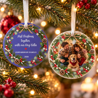 Eerste kerst samen met onze hond foto ornament