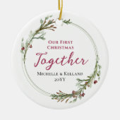 Eerste kerst samen Minimal Wreath Foto Keramisch Ornament (Voorkant)