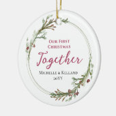 Eerste kerst samen Minimal Wreath Foto Keramisch Ornament (Links)