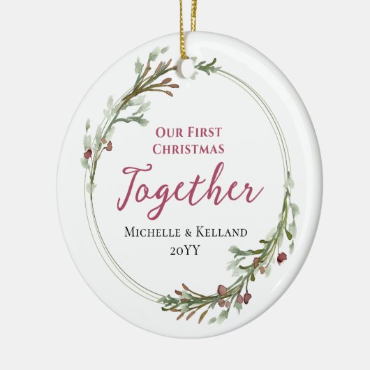 Eerste kerst samen Minimal Wreath Foto Keramisch Ornament (Links)