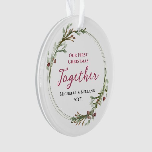 Eerste kerst samen Minimal Wreath Foto Ornament (voorkant)