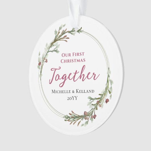 Eerste kerst samen Minimal Wreath Foto Ornament (voorkant)