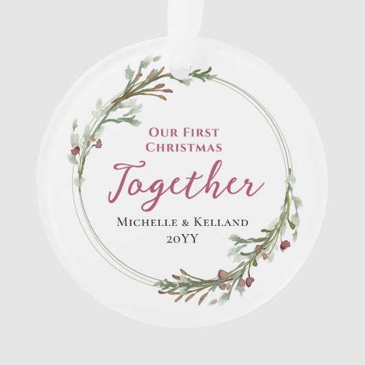 Eerste kerst samen Minimal Wreath Foto Ornament (voorkant)