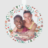 Eerste kerst samen modern bloemstuk koppel foto ornament (achterkant)