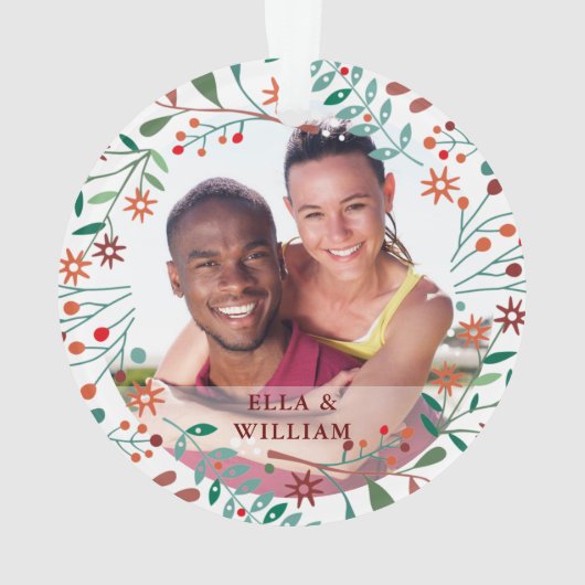 Eerste kerst samen modern bloemstuk koppel foto ornament (achterkant)