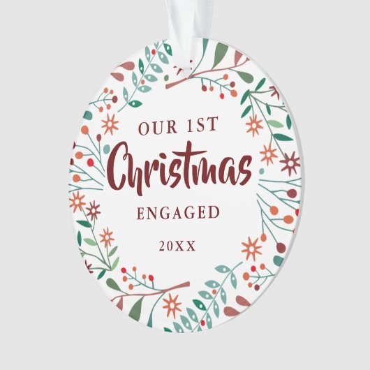 Eerste kerst samen modern bloemstuk koppel foto ornament (voorkant)