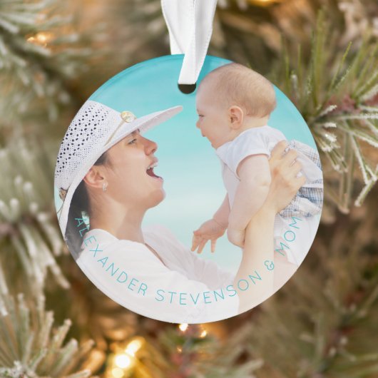 Eerste kerst samen nieuwe babyfoto aqua blue ornament (Boom)