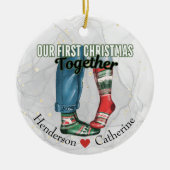 Eerste kerst samen paar in Sokken Keramisch Ornament (Voorkant)