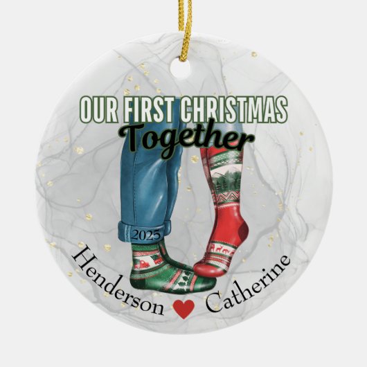 Eerste kerst samen paar in Sokken Keramisch Ornament (Voorkant)