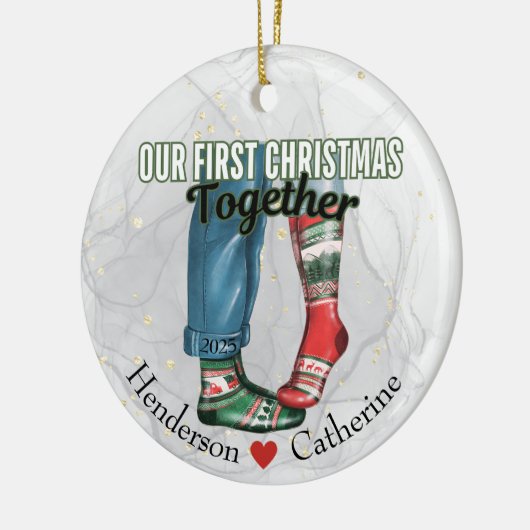 Eerste kerst samen paar in Sokken Keramisch Ornament (Links)