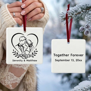 Eerste kerst samen persoonlijk huwelijkscadeau keramisch ornament