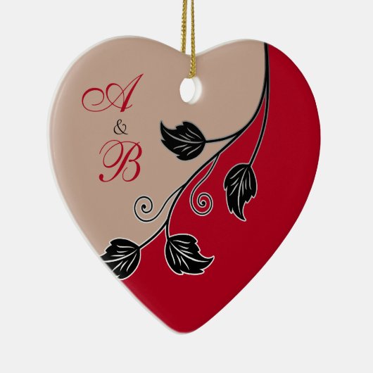 Eerste kerst samen Red Vine Wedding Heart Keramisch Ornament (Rechts)