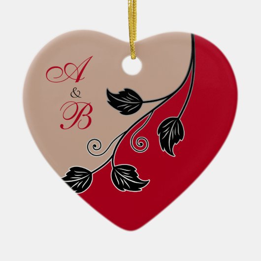 Eerste kerst samen Red Vine Wedding Heart Keramisch Ornament (Voorkant)